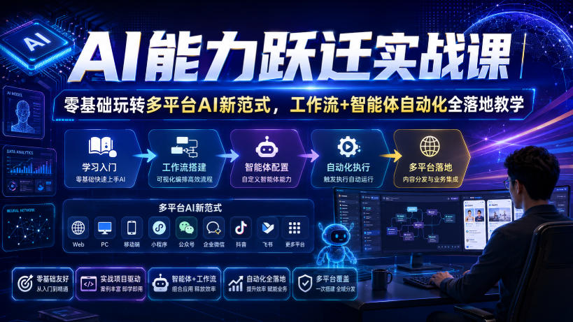 AI能力跃迁实战课｜零基础玩转多平台AI新范式，工作流+智能体自动化全落地教学-梦清研习社