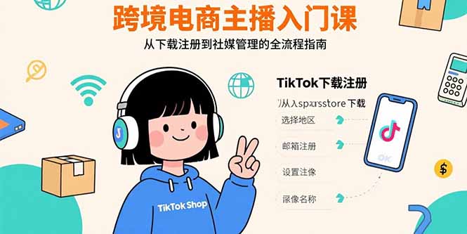 跨境电商主播入门课,TikTok下载注册,支付工具配置,社媒账号管理全流程-梦清研习社