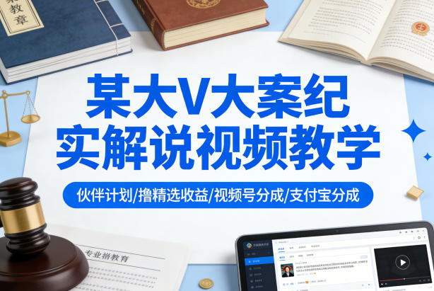 某大V大案纪实解说视频教学,可做伙伴计划、撸精选收益,视频号和支付宝分成计划均可-梦清研习社