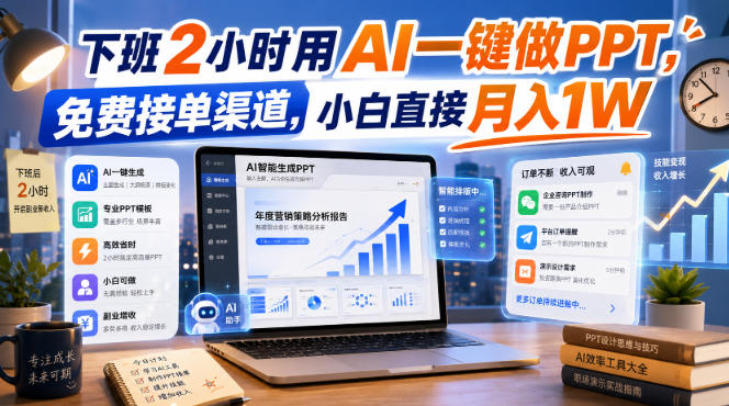 下班2小时用AI一键做PPT，免费接单渠道，小白直接月入1W【揭秘】-梦清研习社
