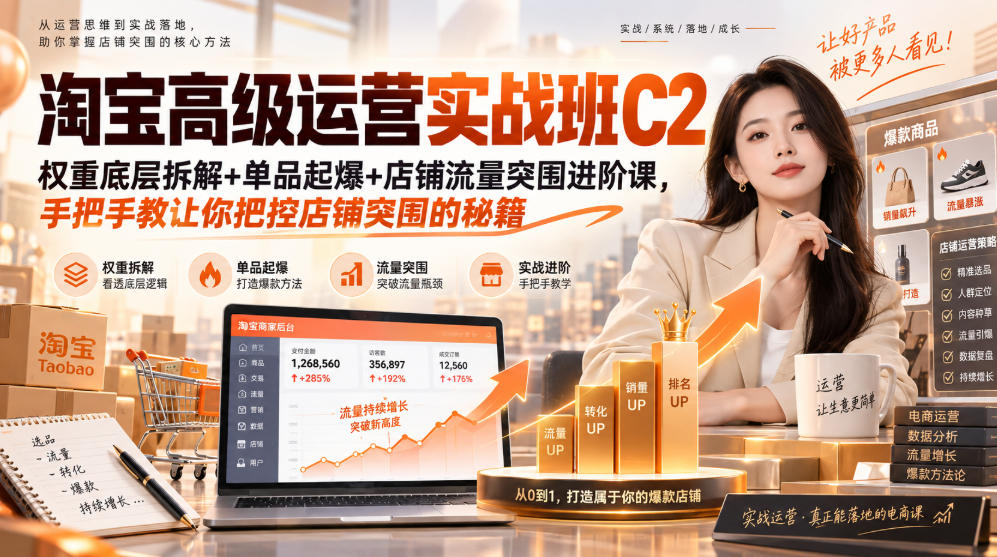 淘宝高级运营实战班C2｜权重底层拆解+单品起爆+店铺流量突围进阶课，手把手教让你把控店铺突围的秘籍-梦清研习社