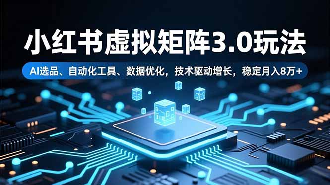 小红书虚拟矩阵3.0玩法，AI选品、自动化工具、数据优化，技术驱动增长，稳定月入8万+-梦清研习社