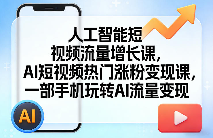 人工智能短视频流量增长课,AI短视频热门涨粉变现课,一部手机玩转AI流量变现-梦清研习社