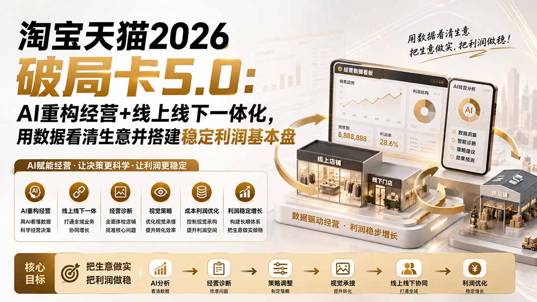淘宝天猫2026破局卡5.0：AI重构经营+线上线下一体化，用数据看清生意并搭建稳定利润基本盘-梦清研习社