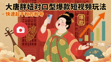 大唐胖妞对口型爆款短视频玩法，快速起千粉万粉号-梦清研习社