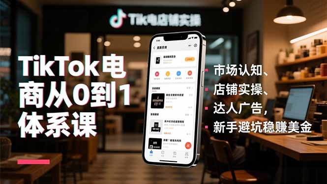 TikTok电商从0到1体系课,市场认知、店铺实操、达人广告,新手避坑稳赚美金-梦清研习社