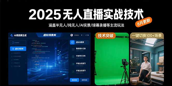 2025无人直播实战技术-8月，涵盖半无人/纯无人/AI实景/绿幕录播等主流玩法-梦清研习社