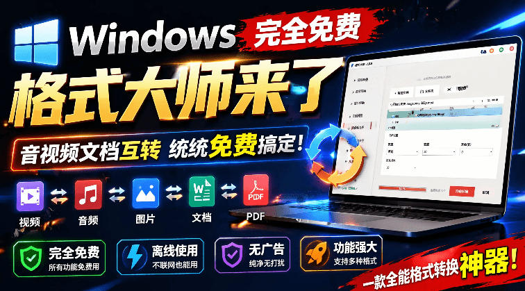 Windows完全免费格式大师来了，音视频文档互转统统免费搞定！免费无广，离线使用格式大师-梦清研习社