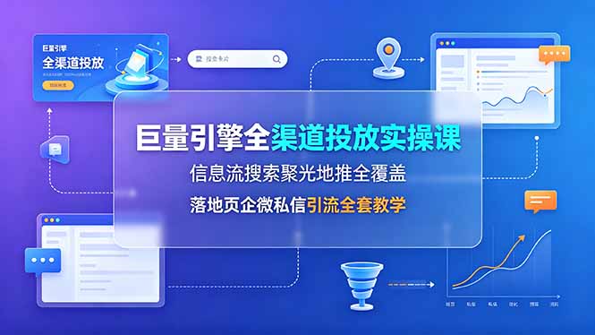 巨量引擎全渠道投放实操课，信息流搜索聚光地推全覆盖，落地页企微私信引流全套教学-梦清研习社