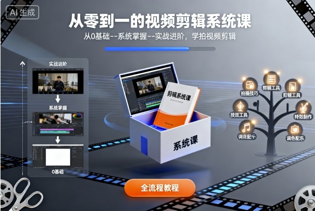 从零到一的视频剪辑系统课,从0基础--系统掌握--实战进阶,学拍视频剪辑-梦清研习社