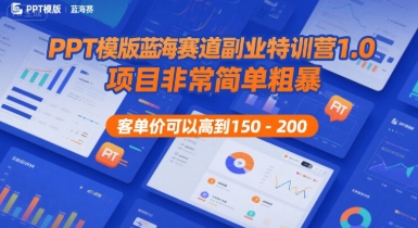 PPT模版蓝海赛道副业特训营1.0，项目非常简单粗暴，客单价可以高到150-200-梦清研习社