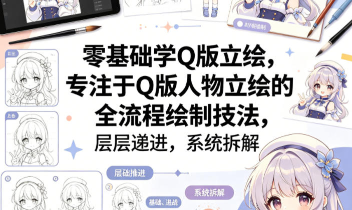 零基础学Q版立绘，专注于Q版人物立绘的全流程绘制技法，层层递进，系统拆解-梦清研习社