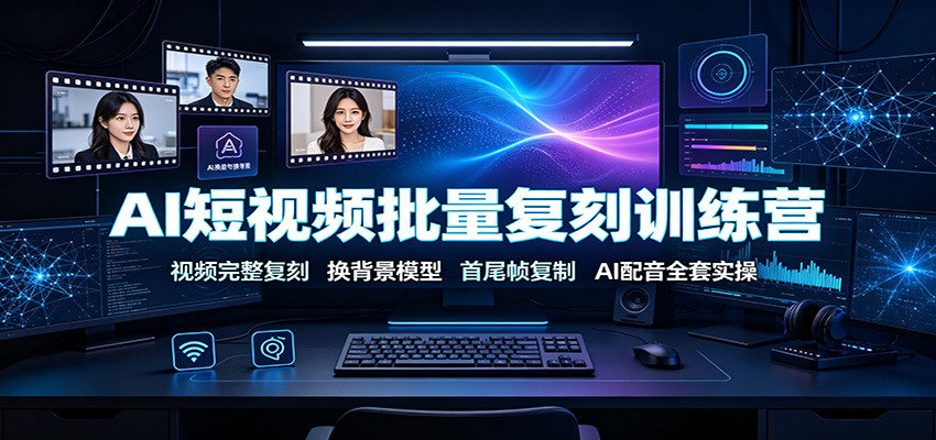 AI短视频批量复刻训练营：视频完整复刻，换背景模型、首尾帧复制、AI配音全套实操-梦清研习社