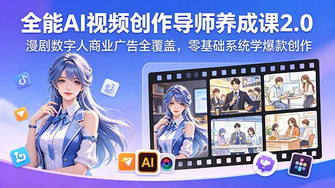 全能AI视频创作导师养成课2.0，漫剧数字人商业广告全覆盖，零基础系统学爆款创作-梦清研习社