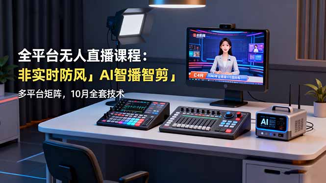 全平台无人直播课程：非实时防风＋AI智播智剪＋多平台矩阵，10月全套技术-梦清研习社